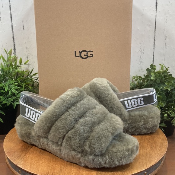 UGG Women's Fluff Yeah Slide Sandals Sheepskin Slingback Slippers - Picture 3 of 9